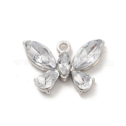 Pendenti della lega di zirconi, fascino farfalla, platino, 14x20x4mm, Foro: 1.5 mm