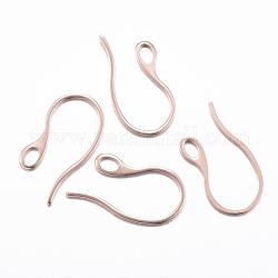 Ion Plating(IP) 304 Stainless Steel Earring Hooks, Ear Wire, with Horizontal Loop, Rose Gold, 22x11.5x1mm, 18 Gauge, Hole: 2.5x3.5mm