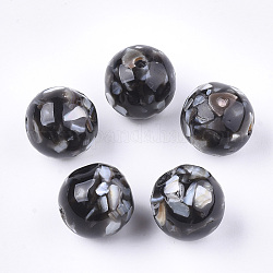 Harz perlen, mit Shell, Runde, Schwarz, 14x13~14 mm, Bohrung: 2 mm