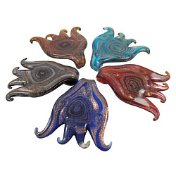 Handmade Silver Foil Glass Big Pendants, with Gold Sand, Octopus, Mixed Color, Size: about 66mm long, 58mm wide, hole: 8mm