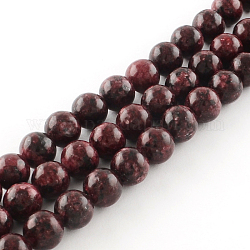 Gefärbte natürliche Sesam Jaspis runde Perlen Stränge, dunkelrot, 6 mm, Bohrung: 1 mm, ca. 62 Stk. / Strang, 15.7 Zoll