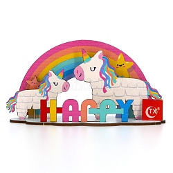 Decorazione della carta dell'inserto della torta del tiglio, unicorno con la parola felice, per la decorazione della torta di compleanno, colorato, 155x210mm