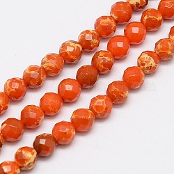 Synthetic Imperial Jasper Beads Strands, Dyed, Faceted Round, Tomato, 6mm, Hole: 1mm, about 67pcs/strand, 15.7 inch