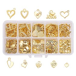 Ciondoli e ciondoli in lega stile tibetano elite pandahall, cuore, d'oro e oro antico, 13.5x7x3cm, 150pcs/scatola