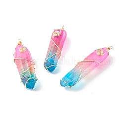 Electroplate Natural Quartz Crystal Pendants, with Real 18K Gold Plated Eco-Friendly Copper Wire, Nuggets, 66~79x16~19.5x13~17mm, Hole: 4mm