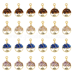 DICOSMETIC 32Pcs 4 Styles Natural Mixed Stone European Dangle Charms, Natural Rose Quartz & Tiger Eye & Lapis Lazuli & Amethyst, Large Hole Pendant, with Alloy Findings, Flat Round with Tree of Life, Golden, 39mm, Pendant: 28.5x25x5~7mm, Hole: 4.5mm, 8pcs/style