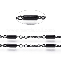 304 Stainless Steel Cable Chains, with Tube Beads, Soldered, with Spool, Flat Oval, Electrophoresis Black, Tube Beads: 54x28mm, link: 2~5.5x1.5~2mm, about 32.8 Feet(10m)/roll