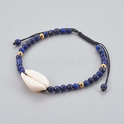 Natural Lapis Lazuli(Dyed) Braided Bead Bracelets, with Cowrie Shell, 2 inch~3-1/8 inch(5~8cm)