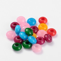 Jade European Beads, Large Hole Beads, Rondelle, Mixed Color, about 14mm in diameter, 8mm thick, hole: 5mm
