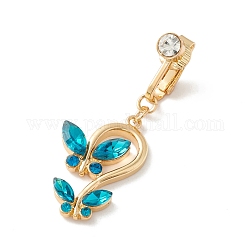 Anillo de ombligo con doble mariposa y rhinestone, clip en el anillo del ombligo, joyas no perforantes para mujer, dorado, circón azul, 44mm