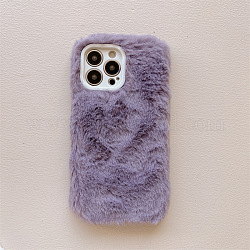 Étui de téléphone portable en peluche chaud pour femmes filles, housses de protection en plastique pour caméra d'hiver pour iphone13 pro max, support violet, 16.08x7.81x0.765 cm