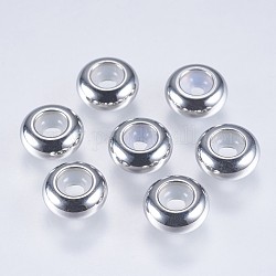 201 Edelstahlkugeln, Kunststoff, Schieberegler Perlen, Stopper Perlen, Rondell, Edelstahl Farbe, 8x3.5 mm, Bohrung: 2.5 mm
