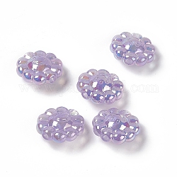 Uv placage acrylique perles européennes, Perles avec un grand trou   , avec de la poudre de paillettes, couleur ab , fleur avec le visage souriant, support violet, 23.5x24x12mm, Trou: 4mm