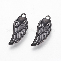 Pendentifs en 304 acier inoxydable, ailes avec coeur, gunmetal, 20x8x2.5mm, Trou: 1.6mm