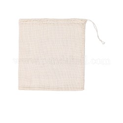 Bolsas de almacenamiento de algodón, bolsas de cordón, Rectángulo, blanco antiguo, 30x24 cm