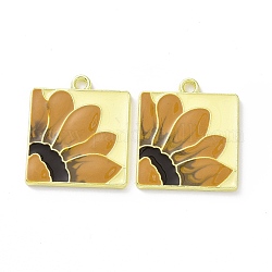 メッキ合金エナメルチャームラック  花の正方形  ゴールドカラー  20.5x17.5x1.5mm  穴：1.8mm