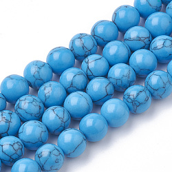 Kunsttürkisfarbenen Perlen Stränge, gefärbt, Runde, Verdeck blau, 10 mm, Bohrung: 1.6 mm, ca. 42 Stk. / Strang, 14.96 Zoll
