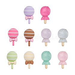 Biyun 40 pz 10 colori accessori cabochon in resina, imitazione caramelle ai frutti di bosco, lecca-lecca, colore misto, 27~27.5x16~17x8~9mm, 4 pz / colore