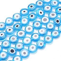 Chapelets de perles vernissées manuelles, plat rond, lumière bleu ciel, 12x4mm, Trou: 1.2mm, Environ 32 pcs/chapelet, 14.56 pouce (37 cm)