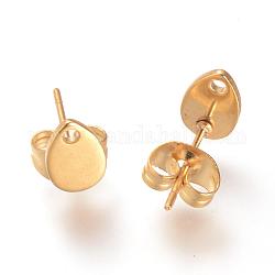 304 Stainless Steel Stud Earring Findings, with Loop and Flat Plate, Teardrop, Golden, 8x5mm, Hole: 1mm, pin: 0.8mm