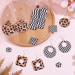 16 Pieces Acrylic Leopard Print Charm Round Rectangle Plaid Charm Mixed Shape Pendant for Jewelry Earring Making Crafts, Mixed Color, 65.5x19.5mm