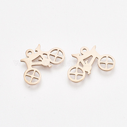 201 Stainless Steel Pendants, Bicycle, Rose Gold, 12x18x1mm, Hole: 1.2mm
