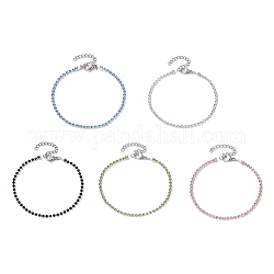 Rhinestone Tennis Bracelet, Silver Iron Link Chain Bracelet for Women, Mixed Color, 11-1/8 inch(28.3cm)
