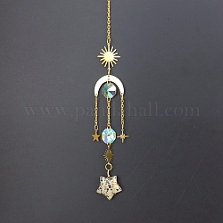 Natürlicher dalmatinischer Jaspis-Stern-Sonnenfänger, hängende Ornamente mit Messingsonne, für Zuhause, Gartendekoration, golden, 400 mm