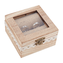 Коробка с откидной крышкой из ДСП, с ПВХ тканью из хлопка рами и металлическими застежками, для ожерелья, квадрат с прозрачным окном, загар, 9.6x10.2x5.6 см