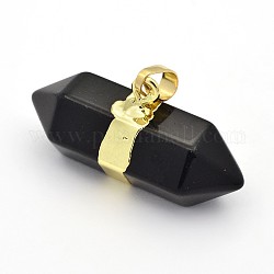 Brass Black Stone Bullet Pointed Pendants, Dyed, Golden, 20.5x40.5x14.5mm, Hole: 8x5mm