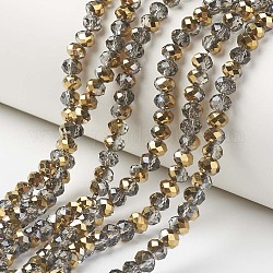 Placcare trasparente perle di vetro fili, metà d'oro placcato, sfaccettato, rondelle, goldenrod, 4x3mm, Foro: 0.4 mm, circa 130pcs/filo, 16.54 pollici (42 cm)