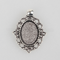 Tibetan Style Alloy Pendant Cabochon Settings, Cadmium Free & Lead Free, Oval, Antique Silver, Tray: 13x18mm, 33x24x2mm, Hole: 4mm, about 340pcs/kg