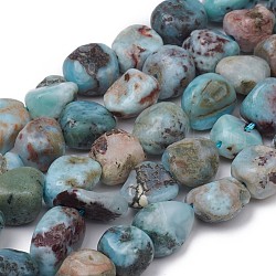 Abalorios naturales larimar hebras, pepitas, piedra caída, 8~10x8~9x5.5~6mm, agujero: 0.5 mm, aproximamente 37~40 pcs / cadena, 15.55 pulgada (39.5 cm)