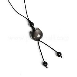 天然銀黒曜石ペンダント携帯ストラップ用  ハギングチャーム装飾  猫の形  12cm
