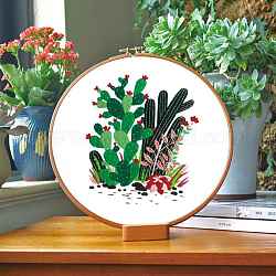 Kits de inicio de bordado diy con patrón de cactus, incluyendo tela e hilo de bordado, aguja, hoja de instrucciones, colorido, 290x290mm