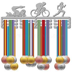 Scaffale da parete espositore porta medaglie in ferro alla moda, 3 righe, con viti, modello di triathlon, 150x400mm