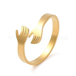 304 Edelstahl-Manschettenringe, Hohler offener Fingerring für Frauen, Handumarmung, golden, Innendurchmesser: 19 mm