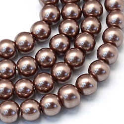 Backen gemalt pearlized Glasperlen runden Perle Stränge, Kamel, 6~7 mm, Bohrung: 1 mm, ca. 145 Stk. / Strang, 31.4 Zoll