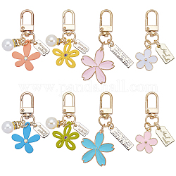 OLYCRAFT 8Pcs 8Styles Flower Keychain Alloy Enamel Keychain Resin Pendant Keychain with Alloy Key Clasps Creative Key Ring Accessories for Backpack Handbag Key Hanging Decoration