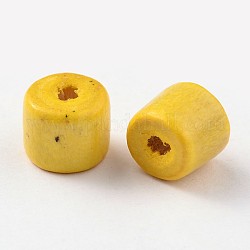 Natural Wood Tube Beads, Lead Free, Dyed, Yellow, 7mm wide, 6mm high, hole: 2mm, about 8400pcs/1000g