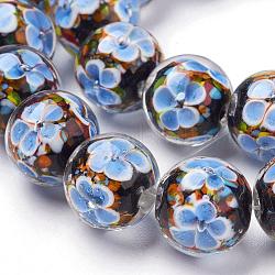 Fatti a mano fiore interiore perle di vetro fili, tondo, azzurro acciaio chiaro, 14mm, Foro: 2 mm, 25 pcs / Filo, 12.99 pollice