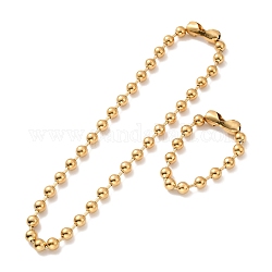 Vakuumbeschichtung 304 Edelstahl-Kugelketten-Halsketten- und Armband-Set, Schmuckset mit Kugelketten-Verbindungsverschluss für Damen, golden, 8-5/8 Zoll (22~56 cm), Perlen: 10 mm