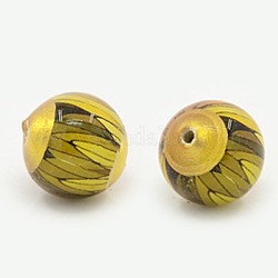 Picture Glass Beads, Round, Olive, 14mm, Hole: 1mm