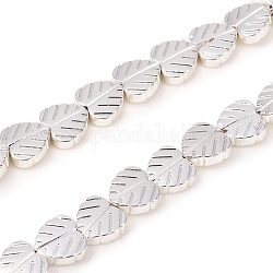 Electroplated Non-magnetic Synthetic Hematite Beads Strands, Heart Leaf, Silver Plated, 8x8x2.5mm, Hole: 0.8mm, about 55pcs/Strand, 16.14 inch(41cm)