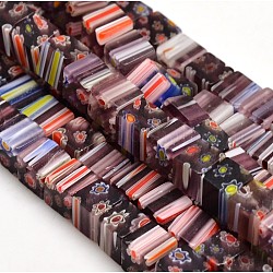 Handmade Millefiori Glass Cube Bead Strands, Saddle Brown, 6x6x6mm, Hole: 1mm, about 68pcs/strand, 15.7 inch