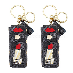 Wadorn 2 pièces porte-clés bâton, Organisateur de rouge à lèvres en cuir de 14.6 cm, porte-brillant à lèvres en cuir avec porte-clés et pompon, manches à clipser, porte-organisateur portable de baume à lèvres, noir