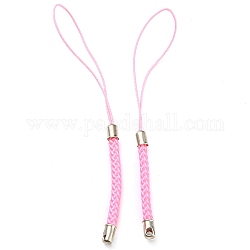 Sangles mobiles en corde polyester, avec les accessoires en fer de platine plaqués, perle rose, 8~9 cm