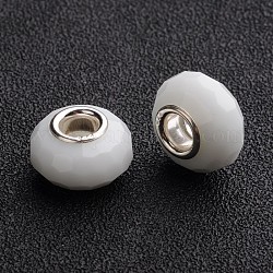 76 facettierten Glas europäischen Perlen mit großem Loch, 925 mit Sterlingsilberkern, Rondell, weiß, 13.5x8 mm, Bohrung: 4.5 mm