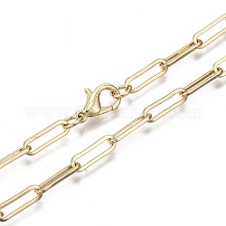 Cadenas de clip de latón, Elaboración de collar de cadenas de cable alargadas dibujadas, con cierre de langosta, la luz de oro, 23.62 pulgada (60 cm) de largo, link: 3.7x12 mm, anillo de salto: 5x1 mm