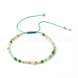 Geflochtene Perlenarmbänder aus Nylonfaden, galvanisieren mit Glasperlen, runde imitationsperlenperlen, grün, Innendurchmesser: 2-3/8 Zoll (6.1~11 cm)